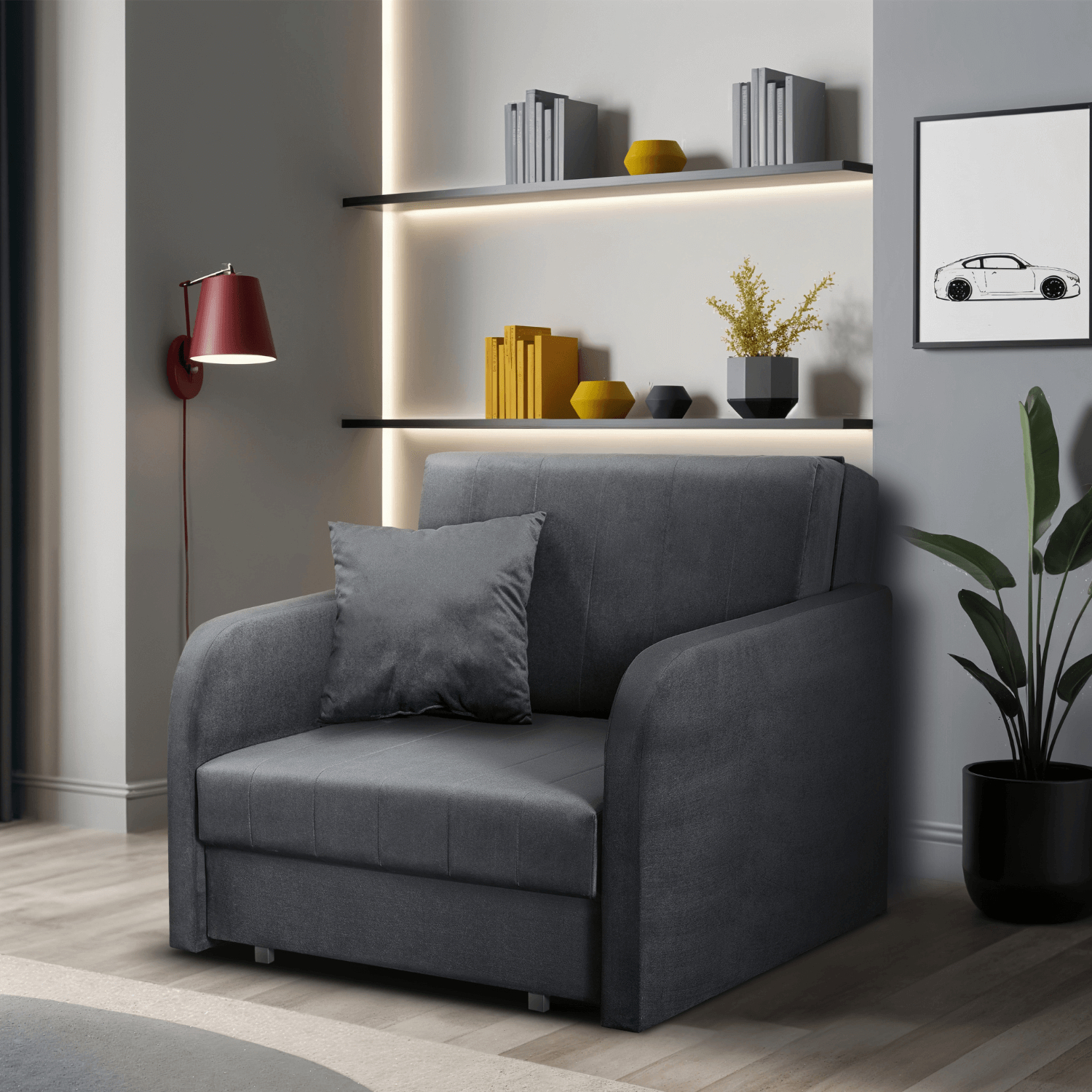 Fotel do Spania VERO Rozkładany Jednoosobowy Amerykanka Szary Nowoczesny