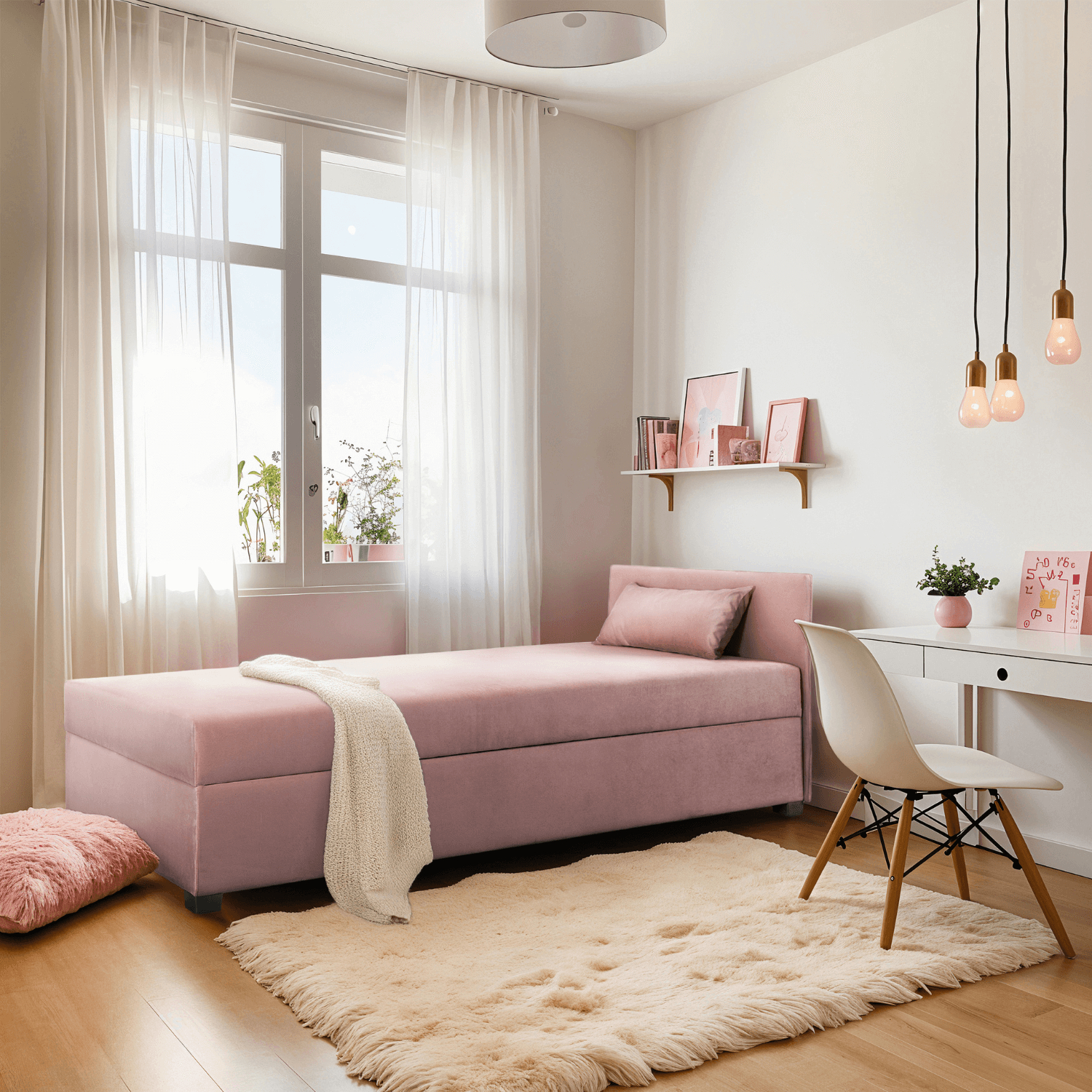 Łóżko Tapicerowane 90x200 cm Pojedyncze Młodzieżowe Tapczan KARO Różowe