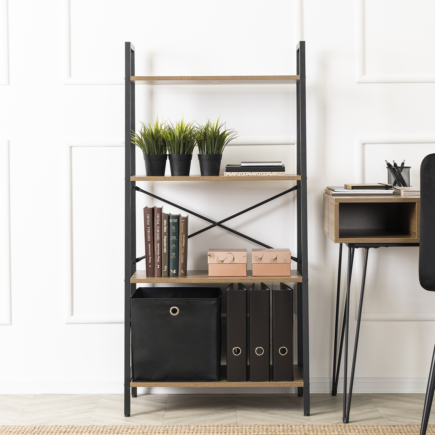 Regał Otwarty do Salonu GIA Orzech/Czarny na Książki Zabawki Nowoczesny Industrialny