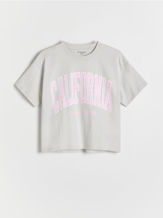 Reserved - Krótki t-shirt z nadrukiem - jasnoszary