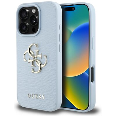 Guess Etui Grained Big 4G Small Classic Logo do iPhone 16 Pro Max, niebieskie