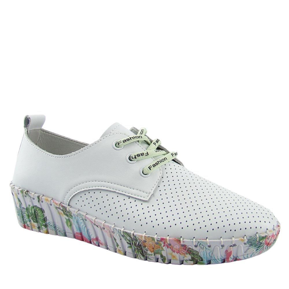 Vinceza 79525 damskie półbuty skórzane na koturnie ażurowe białe