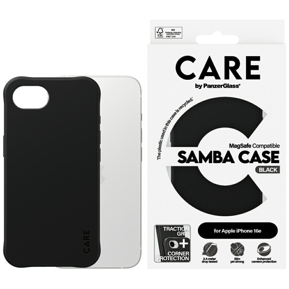 PanzerGlass Etui CARE by Fashionable Case Samba do MagSafe do iPhone 16e, czarne