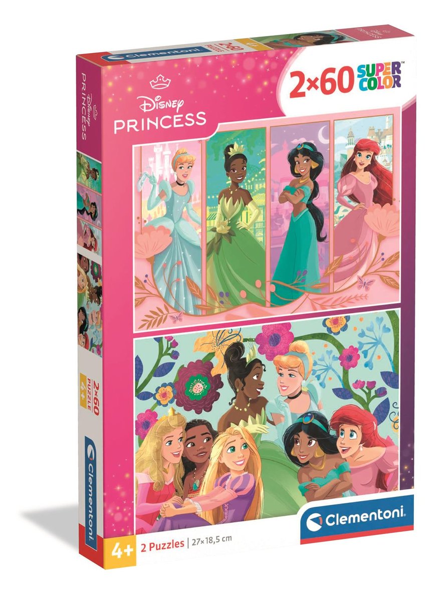 Clementoni, puzzle 2x60 super kolor princess 24824