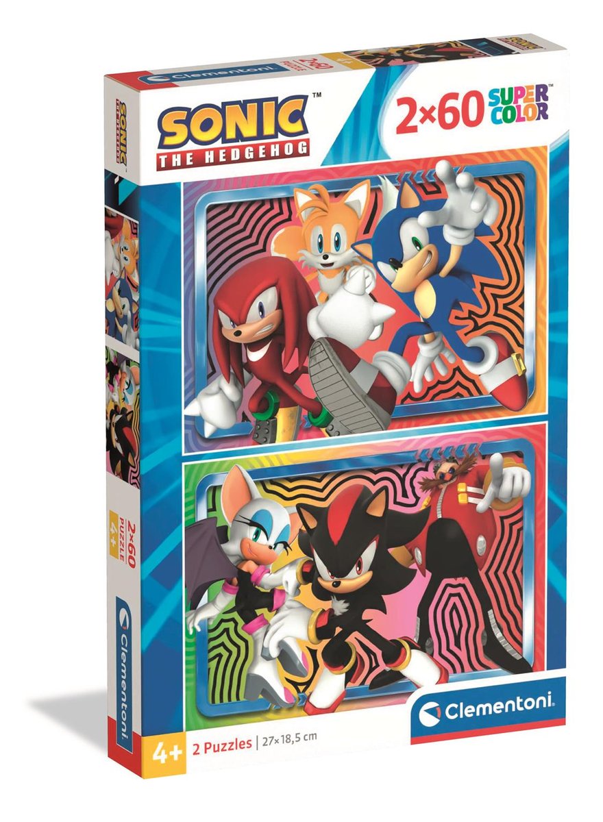 Clementoni, puzzle 2x60 super kolor sonic 24821