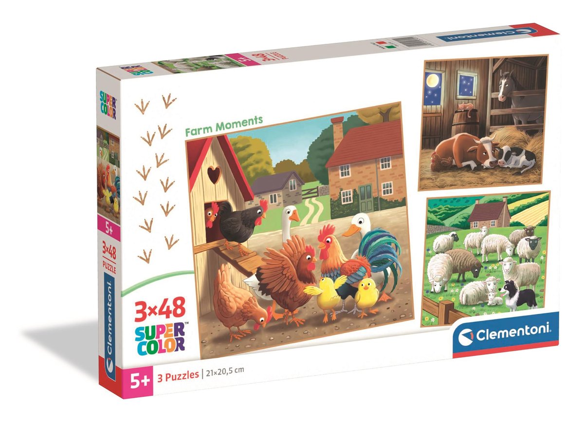 Clementoni, puzzle 3x48 super kolor farm moments 25791