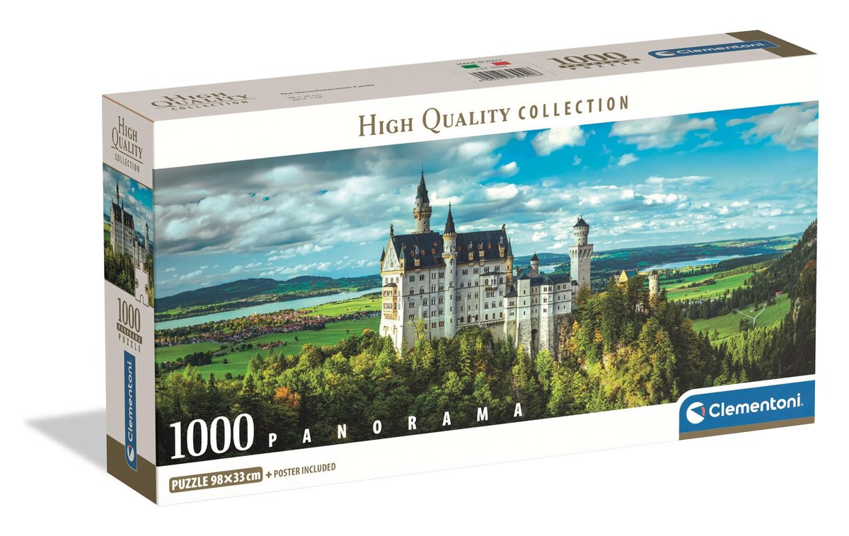 Clementoni, puzzle 1000 panorama compact the neuschwanstein castle 39940
