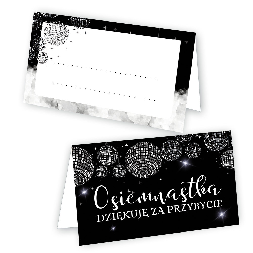 Winietki na Stół na 18 Urodziny Czerń i Biel - 10 sztuk