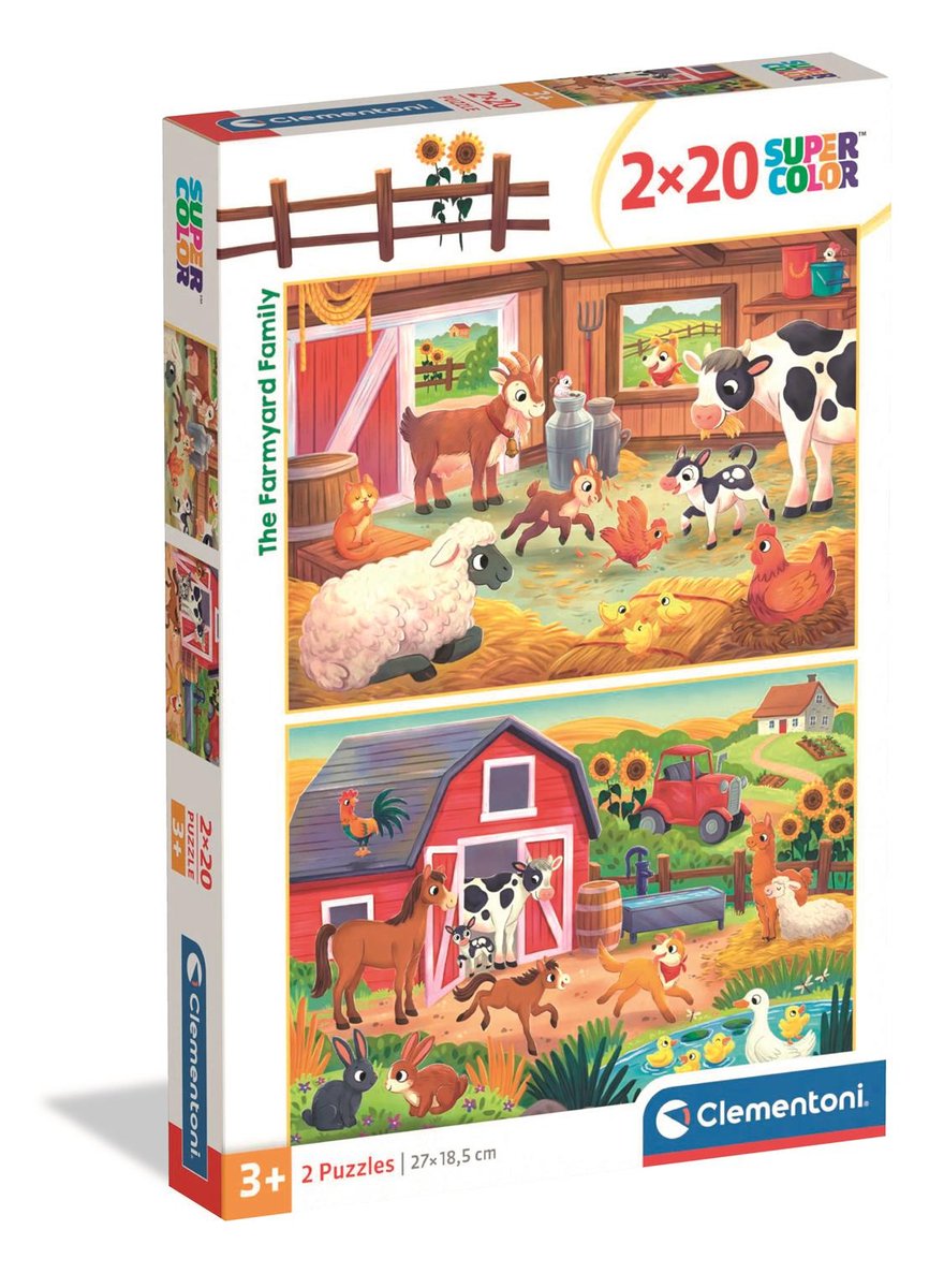 Clementoni, puzzle 2x20 super kolor the farmyard family 24818