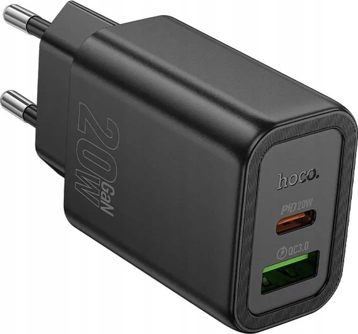 HOCO ładowarka sieciowa USB A + Typ C PD QC3.0 3A 20W N61 czarna