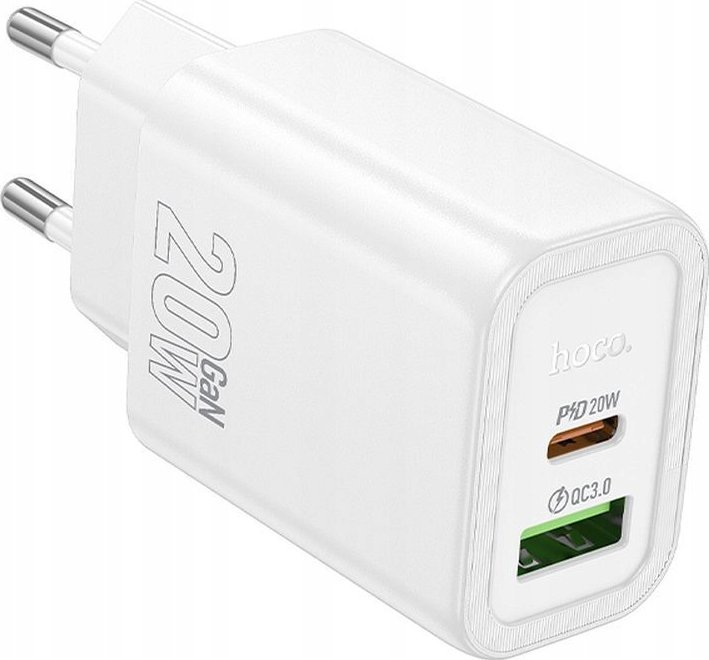 HOCO ładowarka sieciowa USB A + Typ C PD QC3.0 3A 20W N61 biała