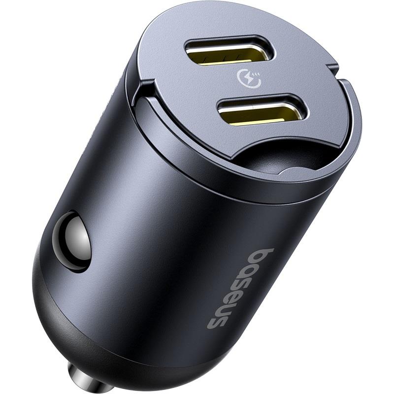 Baseus Ładowarka samochodowa Tiny Star PD 30W, 2x USB-C, czarna