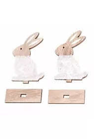 Drewniane zajączki z futerkiem i podstaw 10cm 2szt