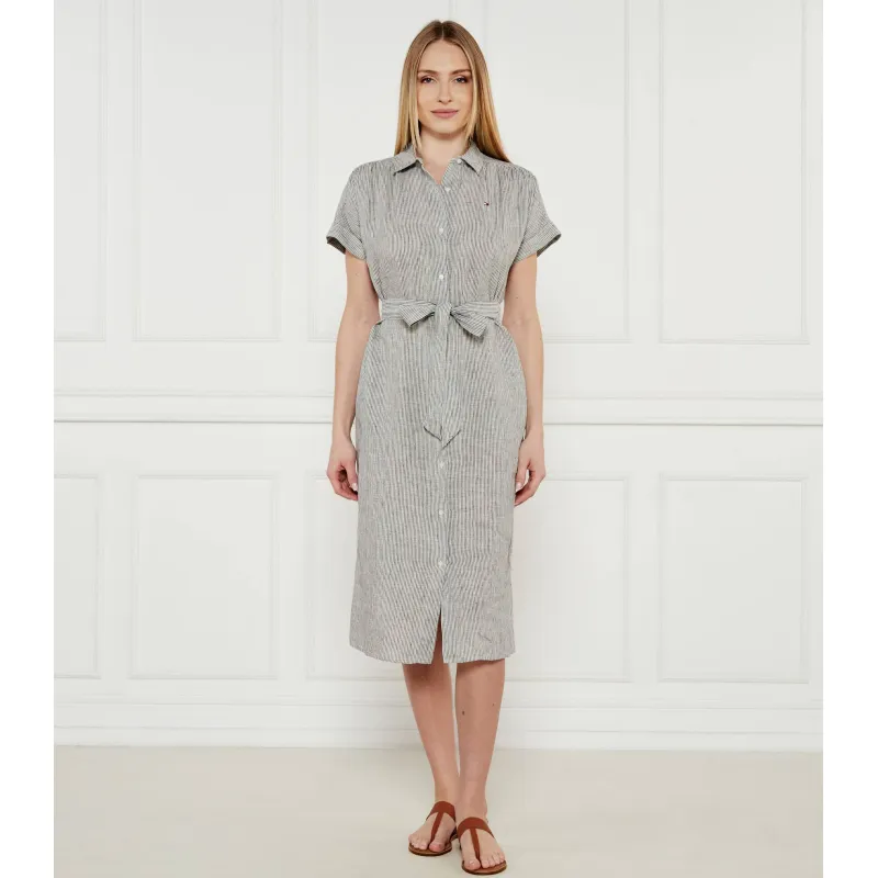 Tommy Hilfiger Lniana sukienka z paskiem