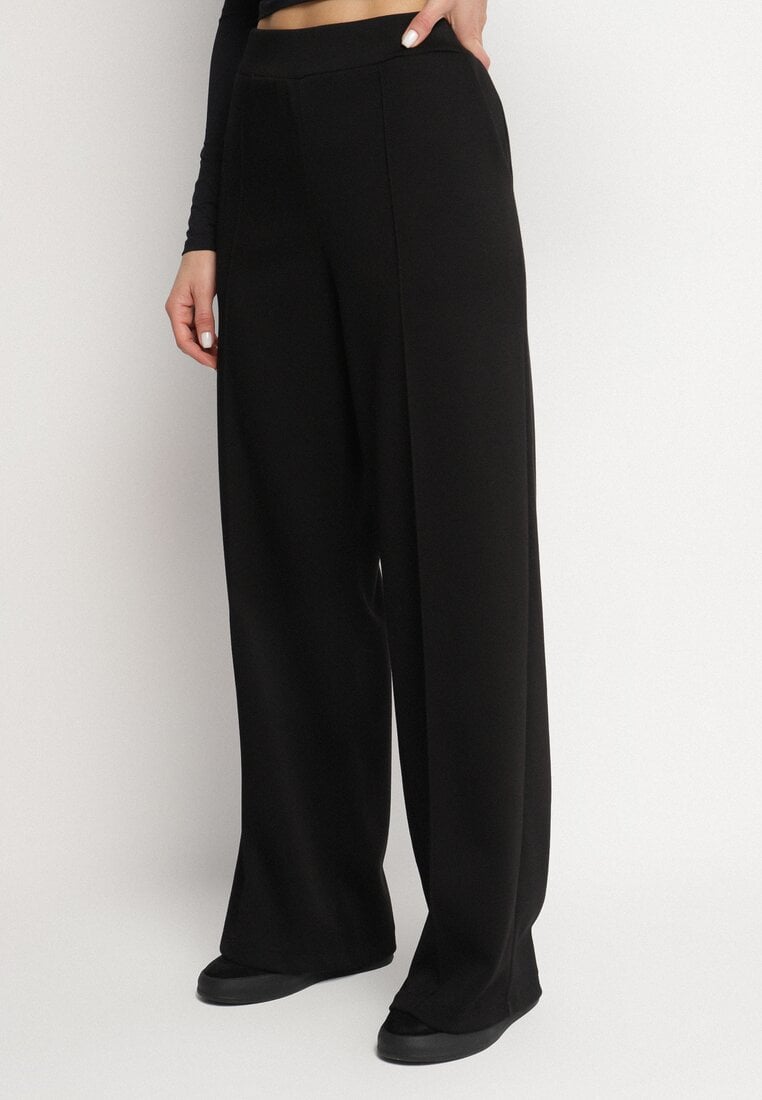 Czarne Szerokie Spodnie z Wiskozą w Kant Silhiris