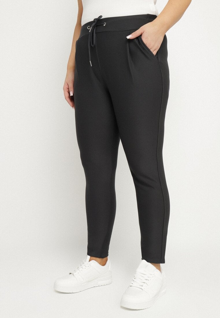 Ciemnoszare Spodnie z Bawełną Wysokim Stanem i Wiązaniem Dannaria