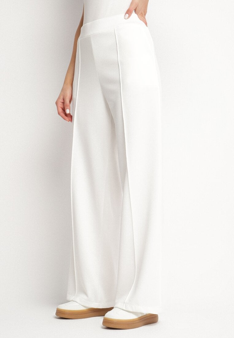 Białe Szerokie Spodnie z Wiskozą w Kant Silhiris