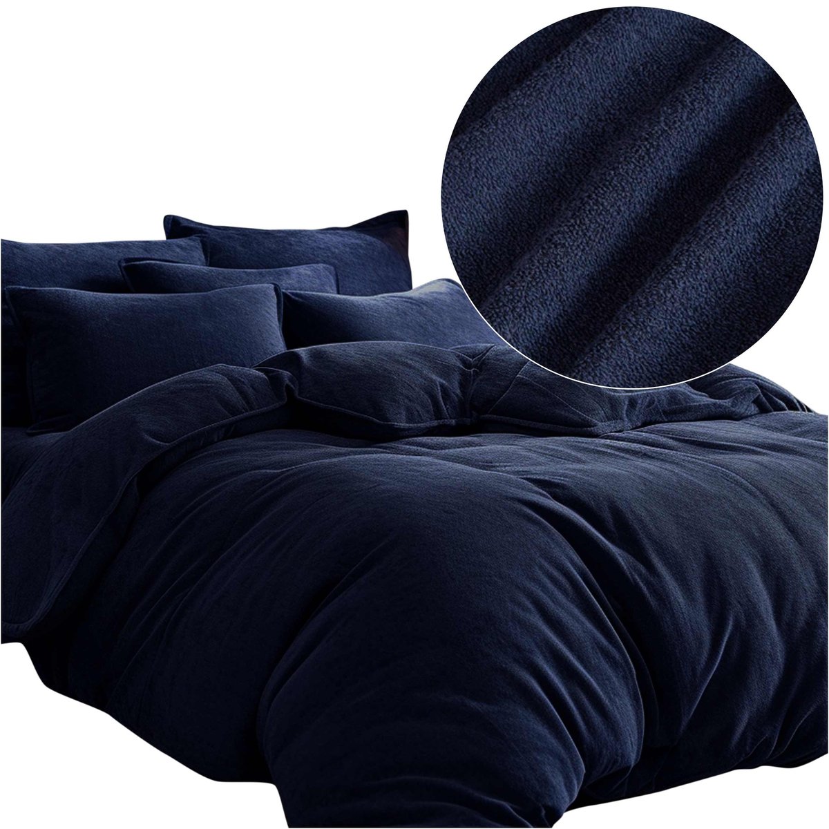 Komplet pościeli bawełnianej GRUBA FROTA 160x200 MIĘKKA FROTTE granatowy