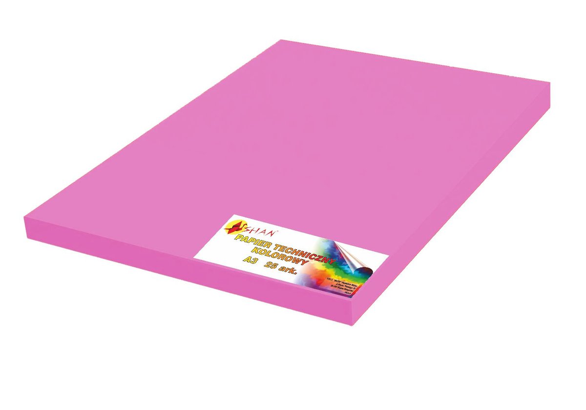 Papier kolorowy techniczny 160-220g A3 różowy 25 arkuszy