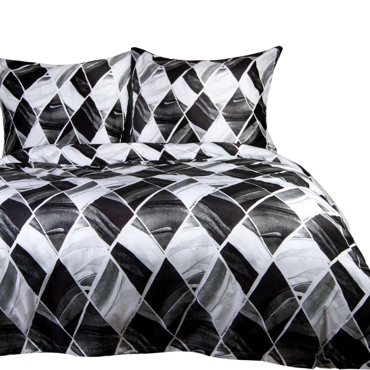 Pościel bawełniana 160x200 BAWEŁNA 100% białe i czarne symetryczne romby