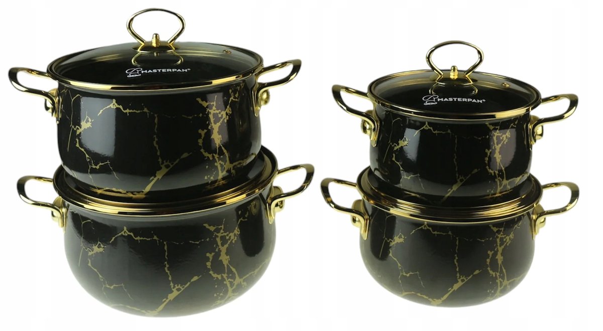 Zestaw Garnków Emaliowanych Retro 8 El. Komplet Do Indukcji I Gazu