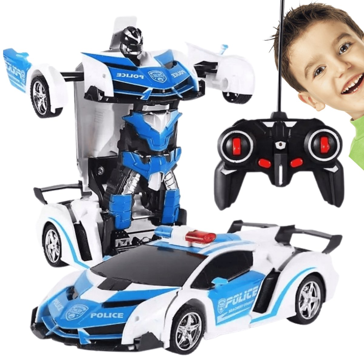 Zdalnie Sterowany Samochód Auto Robot Policja Transformacja 2w1 Dla Dzieci