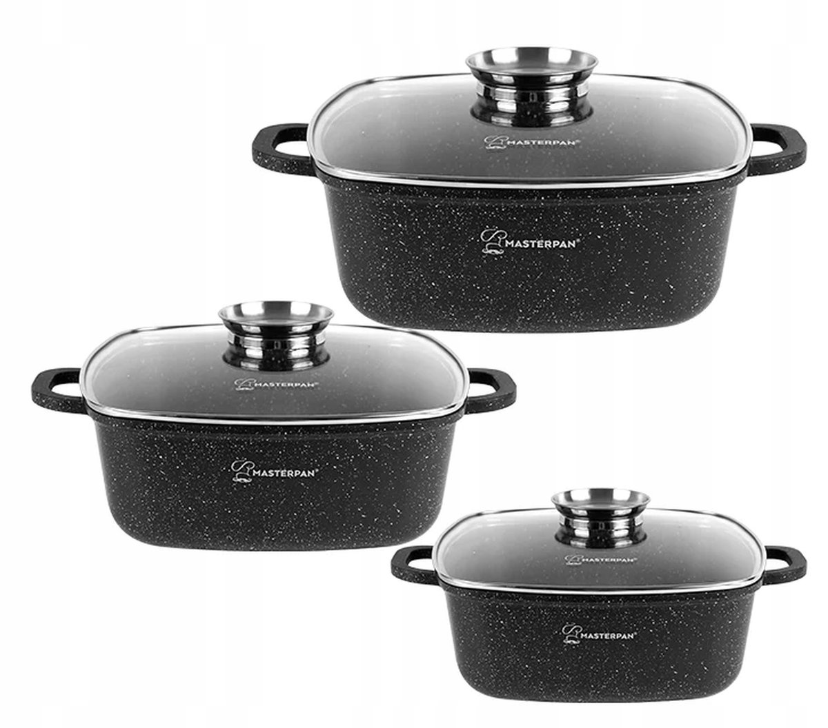 Zestaw Garnków Marmurowych Kwadratowych 6 El. 20/24/28 Cm Aroma