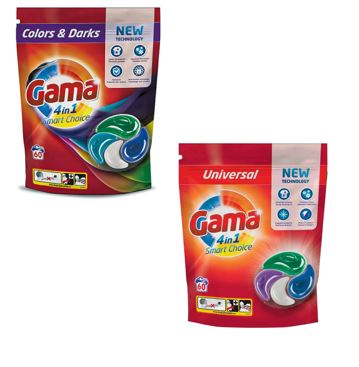 MIX Kapsułki do prania niemieckie DE GAMA 4in1 Smart kolor uniwersalne 2x 60szt