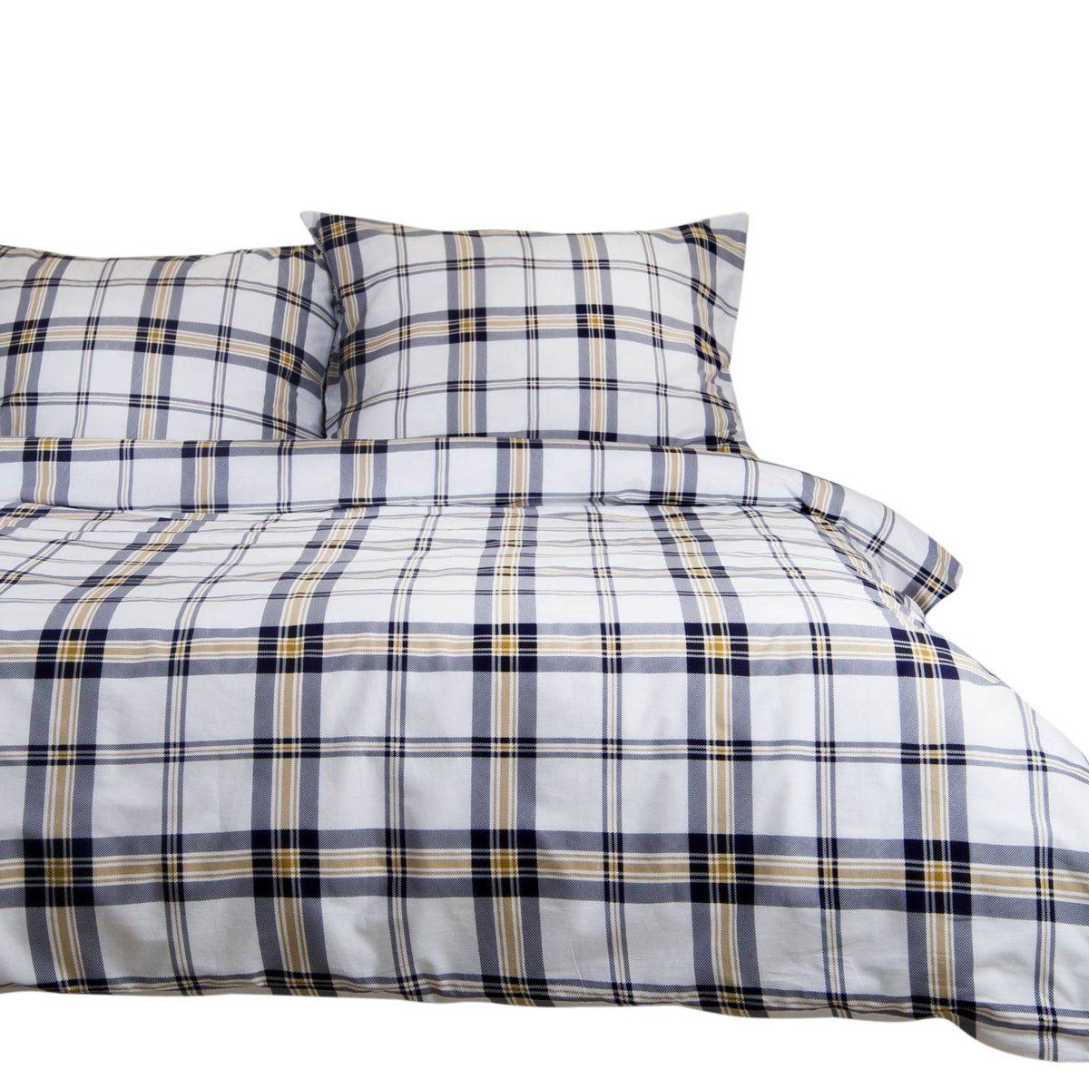 Pościel bawełniana 180x200 BAWEŁNA 100% białe tło żółto granatowa kratka