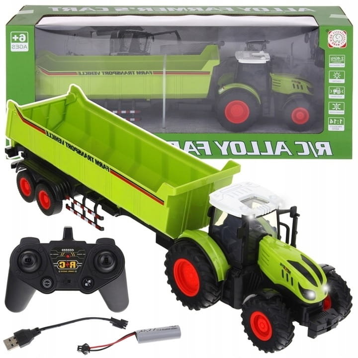 Traktor Farmer Zdalnie Sterowany Ciągnik Z Przyczepą + Akumulator