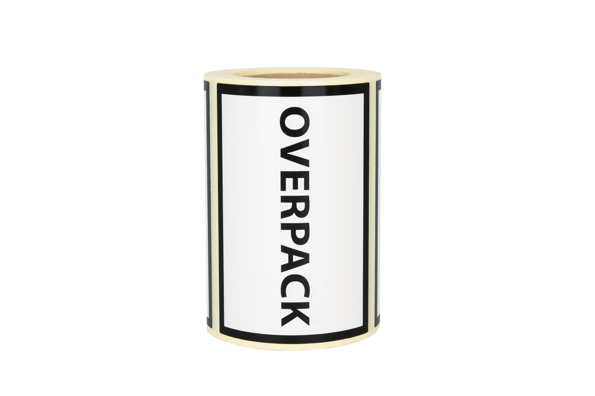 Etykiety naklejki ostrzegawcze, Overpack 100x70mm 250 SZT