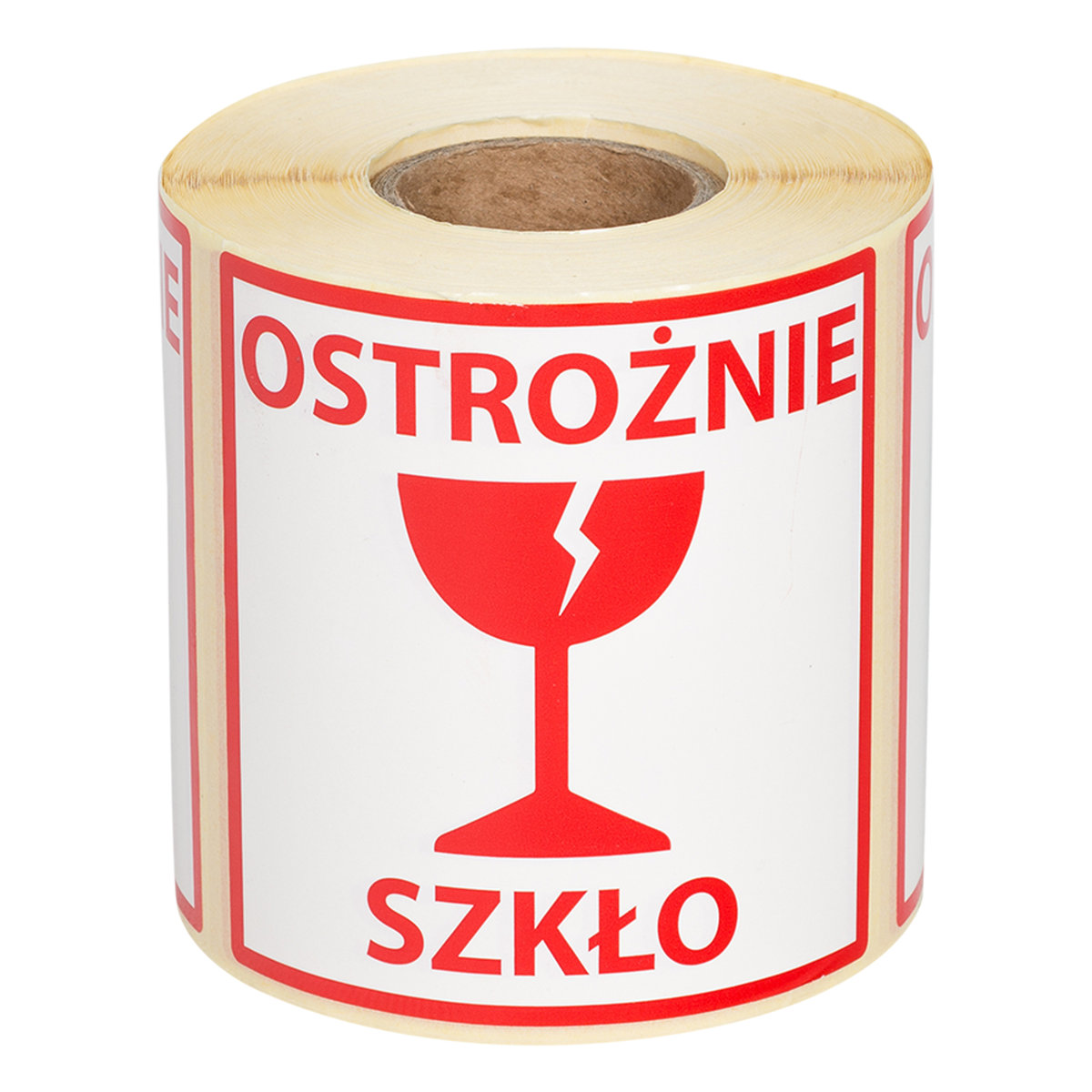 Etykiety naklejki ostrzegawcze, Ostrożnie szkło 100x100mm 500 SZT