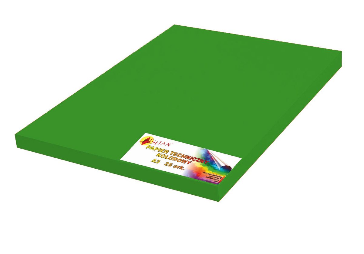 Papier kolorowy techniczny 160-220g A3 zielony 25 arkuszy