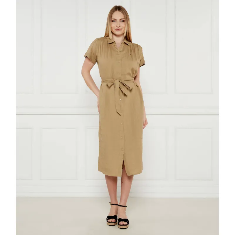 Tommy Hilfiger Lniana sukienka z paskiem
