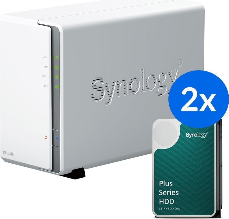 Serwer Synology Synology DS223j /12T 2-zatokowy serwer NAS w zestawie z dyskami o łącznej pojemności 12TB, Tower