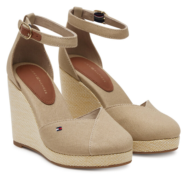 Półbuty Tommy Hilfiger Flag High Wedge Espad Closed Toe FW0FW08494 Beżowy