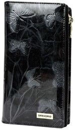 Portfel Damski Skórzany GREGORIO Lakierowany Długi Z Suwakiem Na Zewnątrz BTS-124 CZARNY 19,5 x 10 x 3,5 [cm]