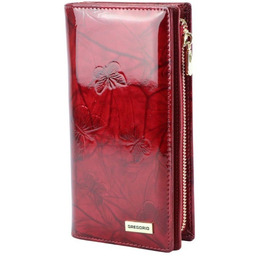 Portfel Damski Skórzany GREGORIO Lakierowany Długi Z Suwakiem Na Zewnątrz BTS-124 CZERWONY 19,5 x 10 x 3,5 [cm]