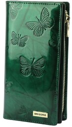 Portfel Damski Skórzany GREGORIO Lakierowany Długi Z Suwakiem Na Zewnątrz BTS-124 ZIELONY 19,5 x 10 x 3,5 [cm]
