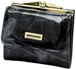 Portfel Damski Skórzany GREGORIO Skóra Licowa Lakierowany Mały Z Klamrą BTS-126 CZARNY 9.5 x 8 x 2.5 [cm]