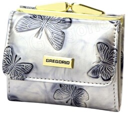 Portfel Damski Skórzany GREGORIO Skóra Licowa Lakierowany Mały Z Klamrą BTS-126 KREMOWY 9.5 x 8 x 2.5 [cm]