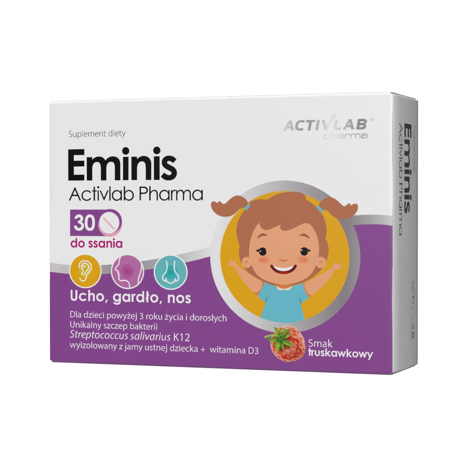 Activlab Pharma Eminis, smak truskawkowy, 30 tabletek do ssania