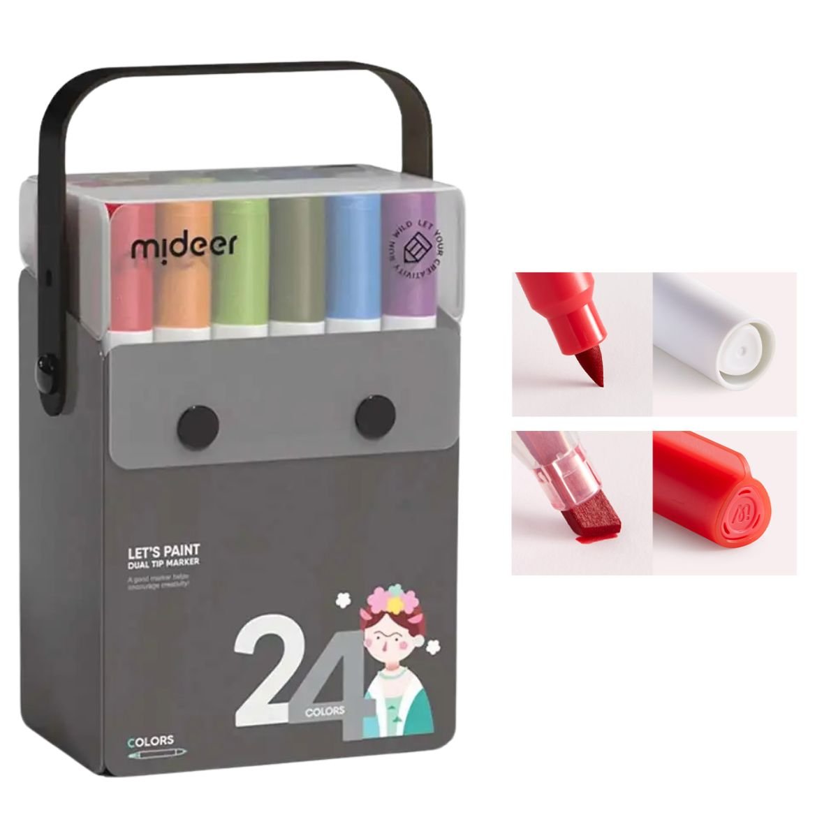 Półprzezroczyste markery z podwójną końcówką mideer - 24 kolory