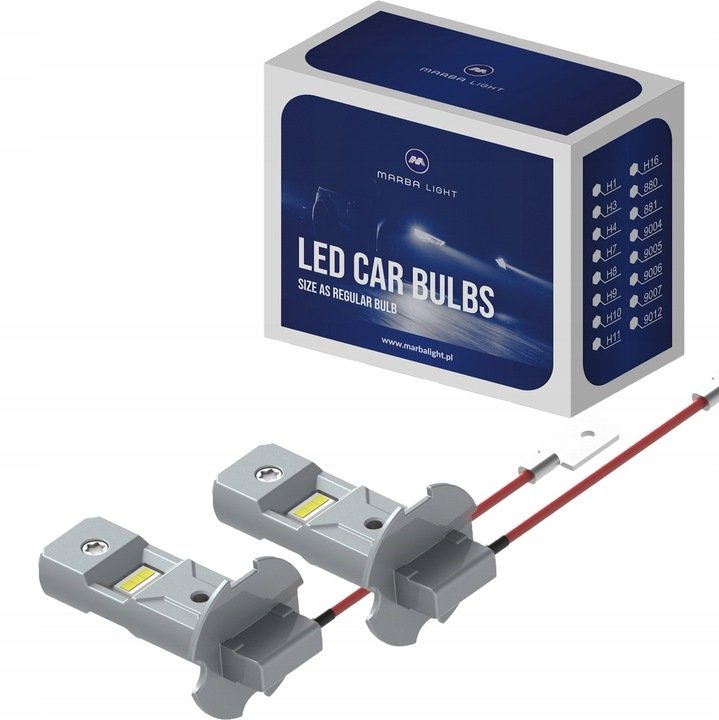 Żarówki H3 LED Marba Light 6000K białe 1:1, oryginalny rozmiar, 2 sztuki.