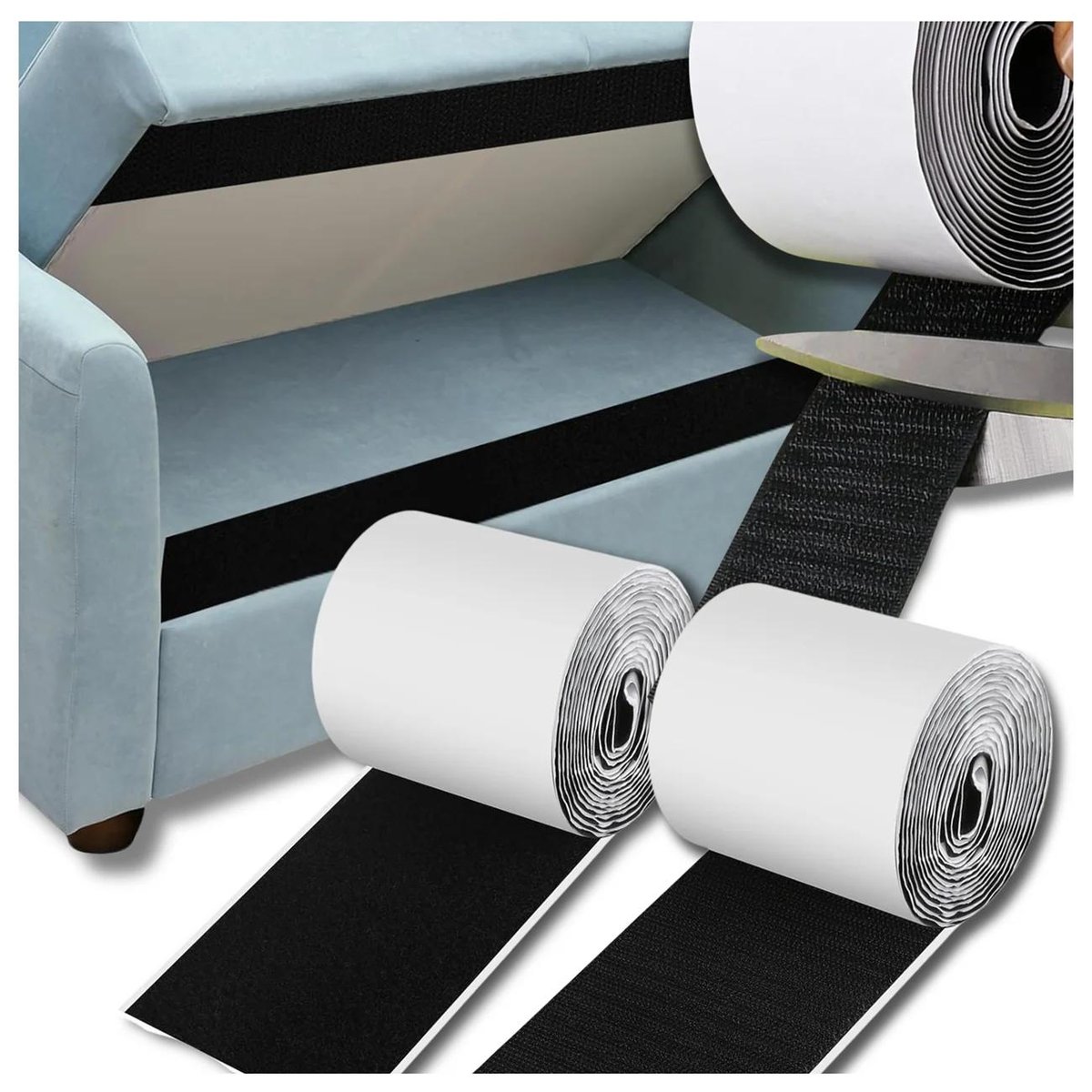 Taśma samoprzylepna 5mb rzep z klejem czarny komplet haczyki pętelka 50mm