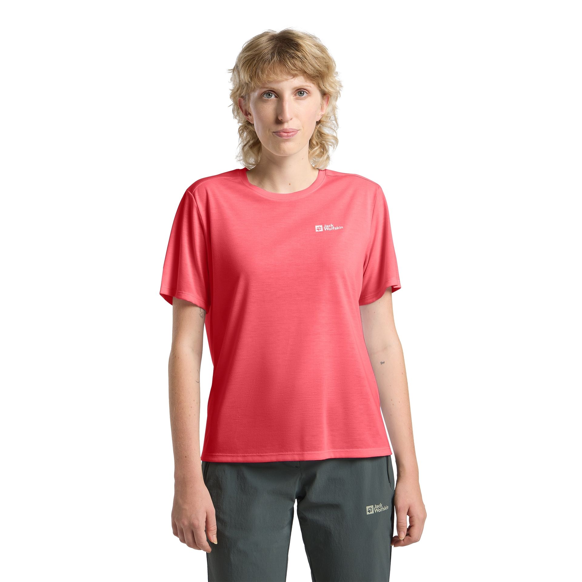 Damski T-shirt funkcjonalny Jack Wolfskin VONNAN S/S T W sunset coral - XS