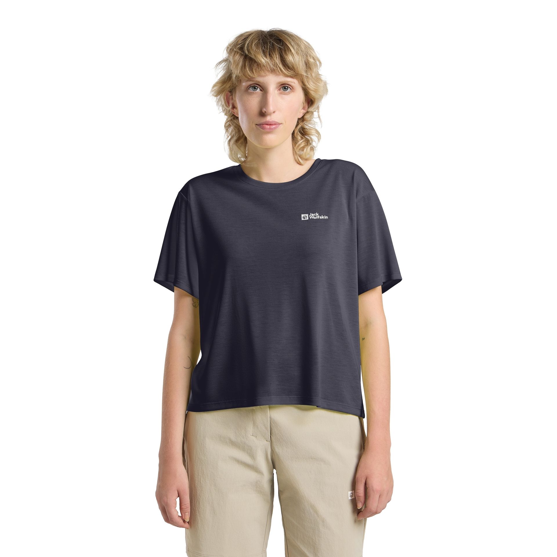 Damski top Jack Wolfskin VONNAN CROP T W graphite - XS