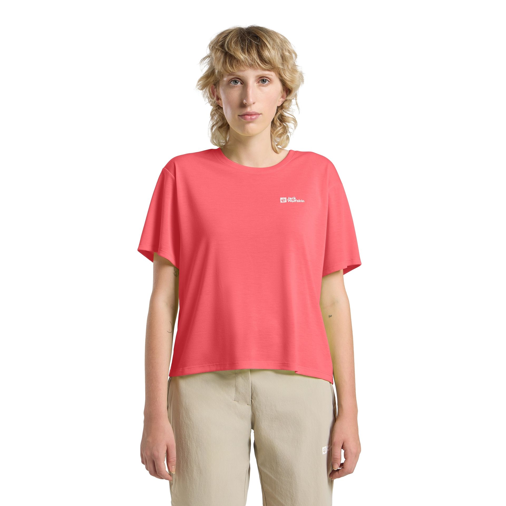 Damski top Jack Wolfskin VONNAN CROP T W sunset coral - XS