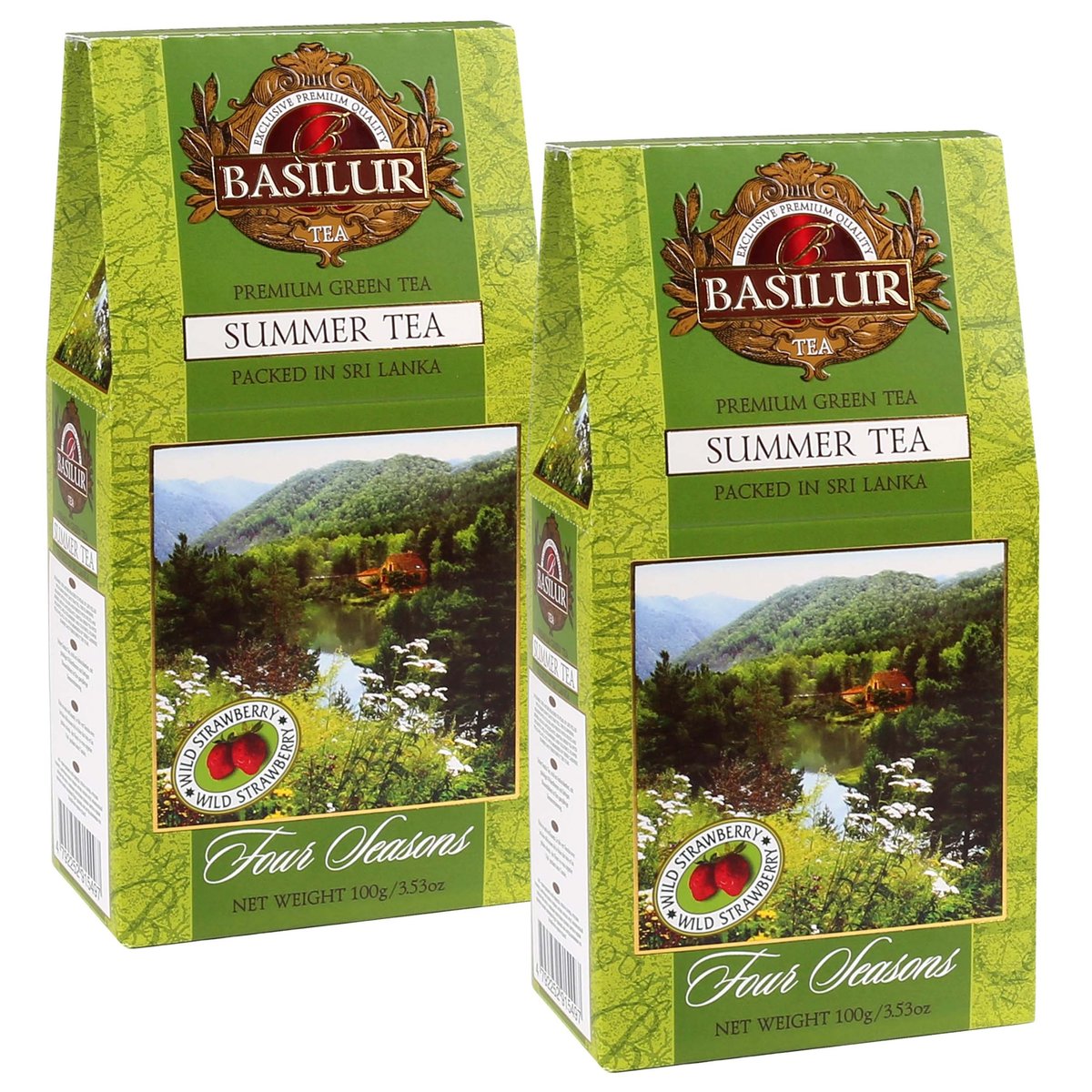 BASILUR Summer Tea Zielona herbata liściasta z dodatkiem owoców i aromatem poziomki 100 g x2