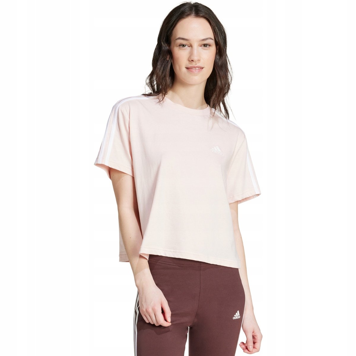 Koszulka damska adidas Essentials 3-Stripes Single Jersey Crop Top różowa I